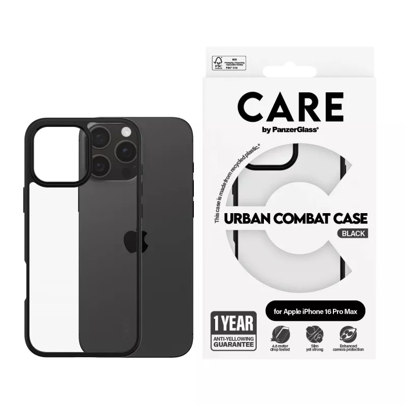 PanzerGlass CARE™ by ® Urban Combat Case Transparent z czarną ramką iPhone 16 Pro Max