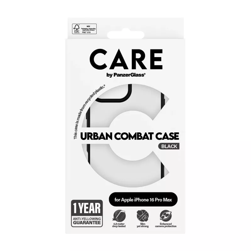 PanzerGlass CARE™ by ® Urban Combat Case Transparent z czarną ramką iPhone 16 Pro Max