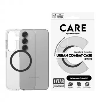 PanzerGlass CARE™ by ® Urban Combat etui przezroczyste z czarnym Qi kompatybilne Samsung Galaxy S25