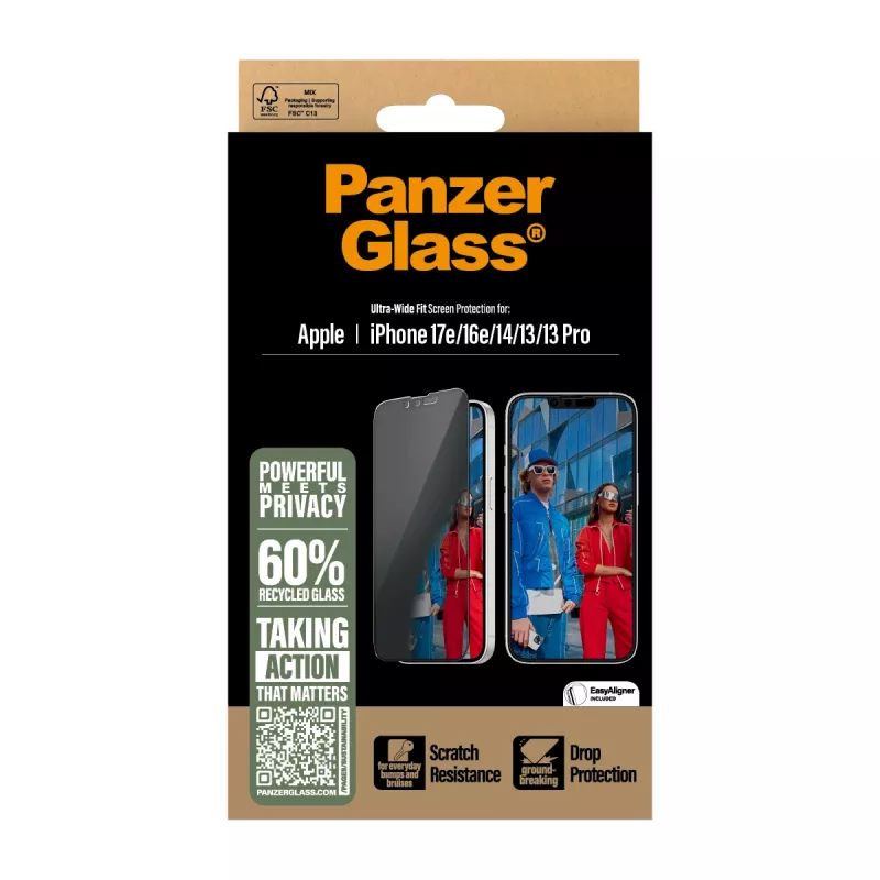 PanzerGlass ® Privacy Ochrona ekranu iPhone 17e | 16e | 14 | 13 | 13 Pro | Ultra-Wide Fit z EasyAligner