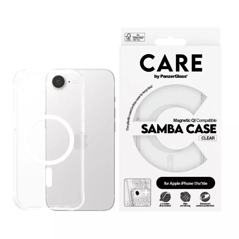 PanzerGlass CARE™ by ® Samba Case przezroczyste z białym Qi kompatybilne iPhone 17e | 16e