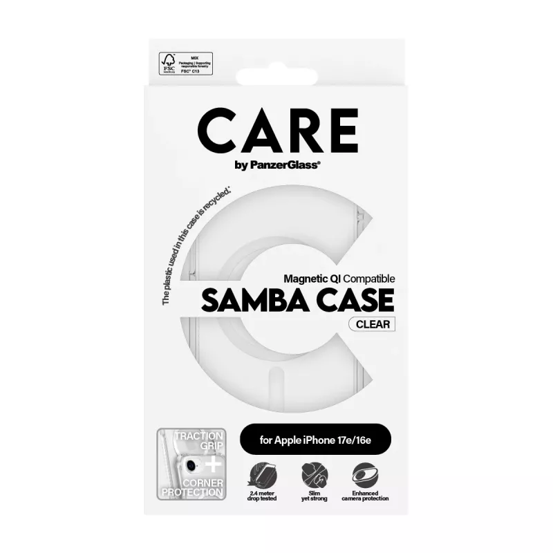 PanzerGlass CARE™ by ® Samba Case przezroczyste z białym Qi kompatybilne iPhone 17e | 16e