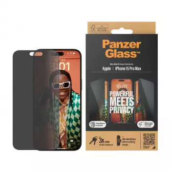 PanzerGlass ® Osłona prywatności ekranu iPhone 15 Pro Max | Ultra-Wide Fit z EasyAligner