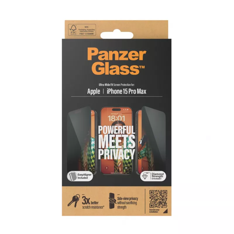 PanzerGlass ® Osłona prywatności ekranu iPhone 15 Pro Max | Ultra-Wide Fit z EasyAligner