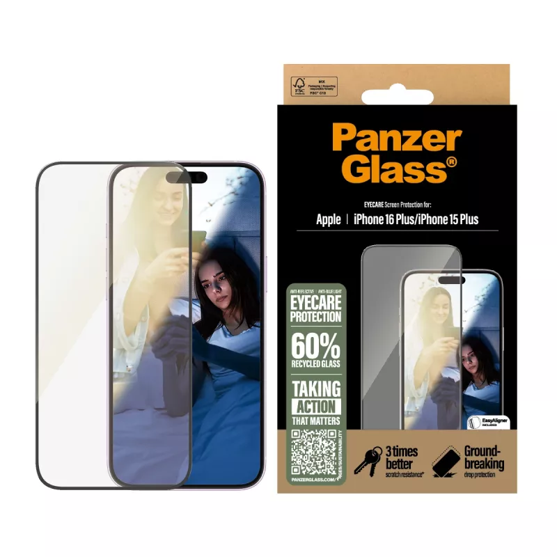 PanzerGlass ® EyeCARE™ Szkło ochronne iPhone 16 Plus | 15 Plus | Ultra-Wide Fit
