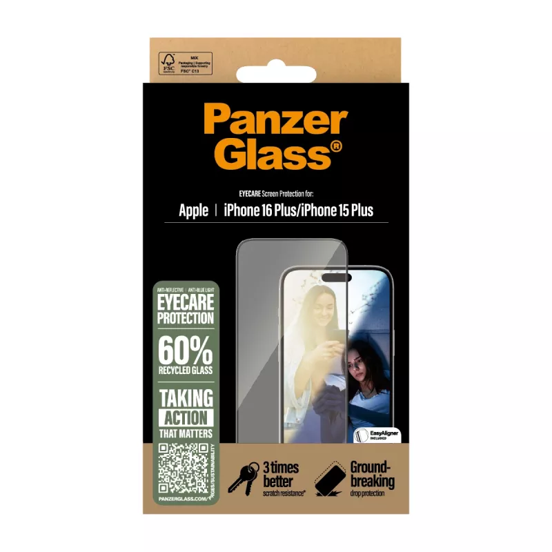 PanzerGlass ® EyeCARE™ Szkło ochronne iPhone 16 Plus | 15 Plus | Ultra-Wide Fit