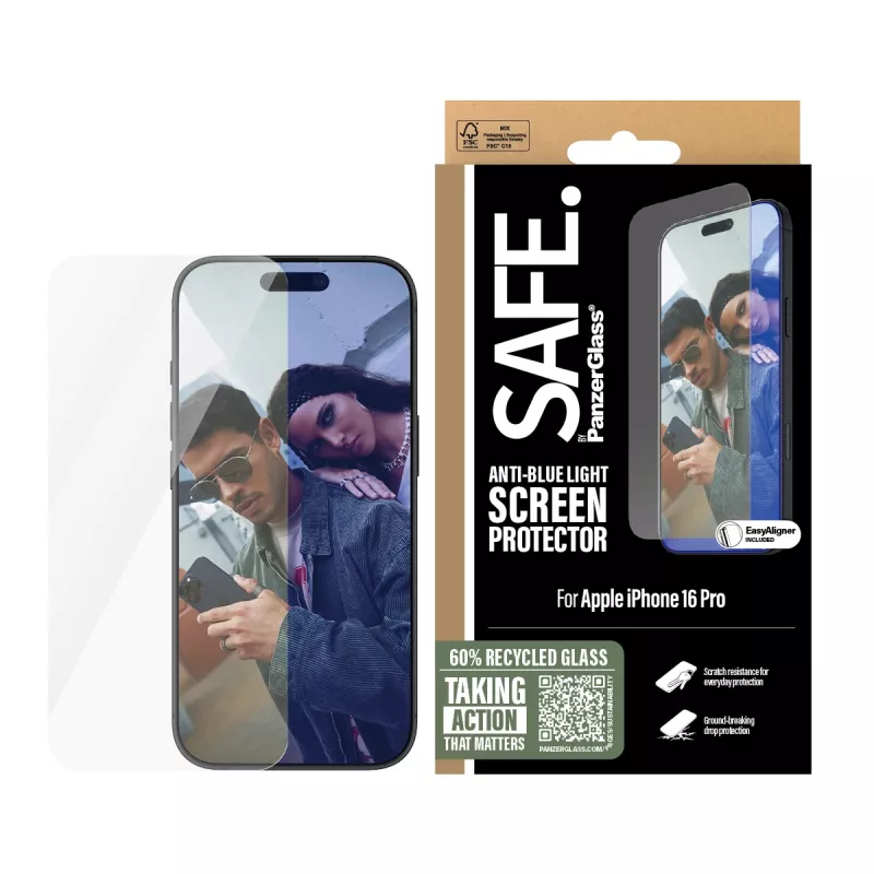 PanzerGlass SAFE. by ® Anti-niebieski Light Ochrona ekranu iPhone 16 Pro | Ultra-Wide Fit