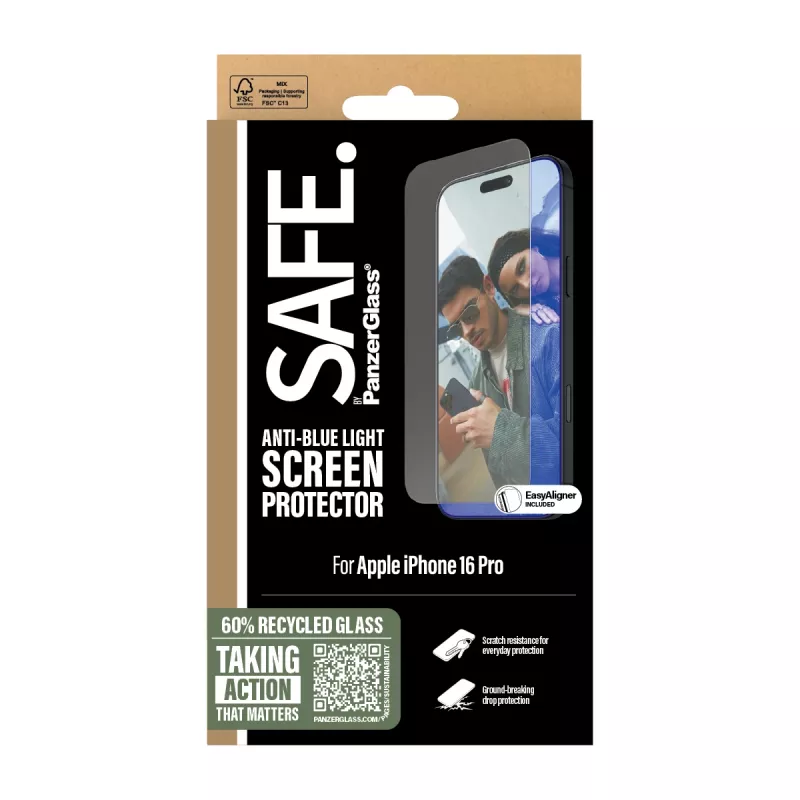 PanzerGlass SAFE. by ® Anti-niebieski Light Ochrona ekranu iPhone 16 Pro | Ultra-Wide Fit