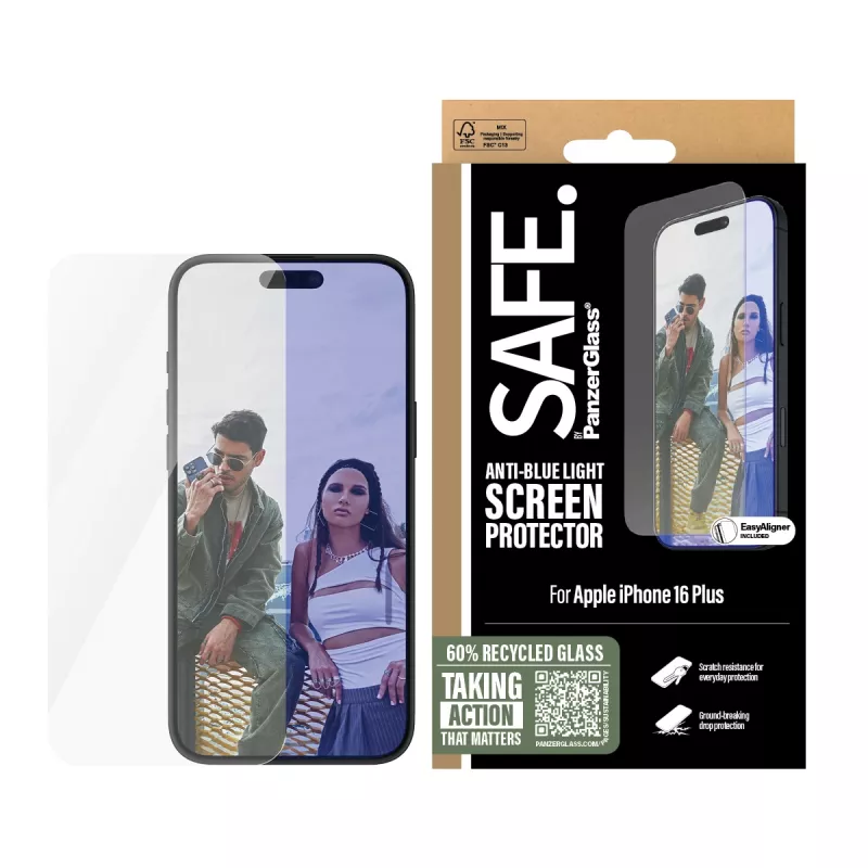 PanzerGlass SAFE. by ® Anti-niebieski Light Ochrona ekranu iPhone 16 Plus | 15 Plus | Ultra-Wide Fit