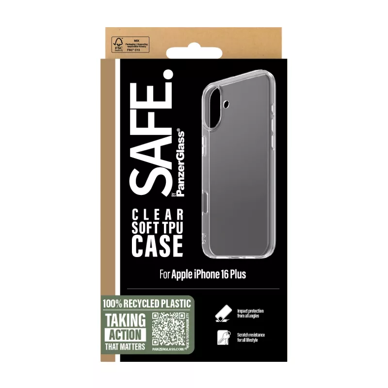 PanzerGlass SAFE. by ® TPU etui Transparent iPhone 16 Plus, Pokrowiec, Apple, Apple - iPhone 16 Plus, Przezroczysty