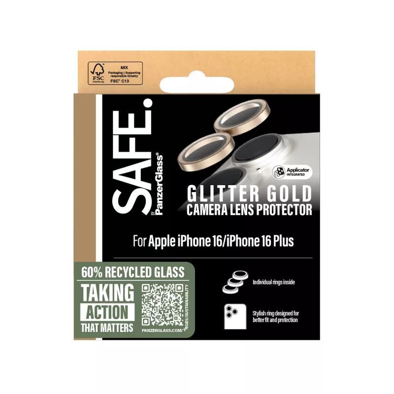 PanzerGlass SAFE. by ® Osłona obiektywu aparatu Glitter Gold iPhone 16 | 16 Plus