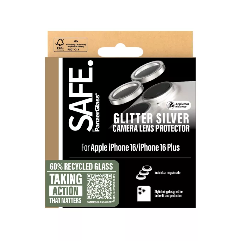 Ochrona obiektywu aparatu PanzerGlass SAFE. Glitter srebrny iPhone '24 6.1 cala | 6.7 cala