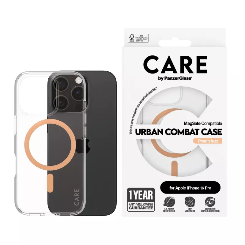 PanzerGlass CARE™ by ® Urban Combat Case Transparentny z Peachy MagSafe iPhone 16 Pro