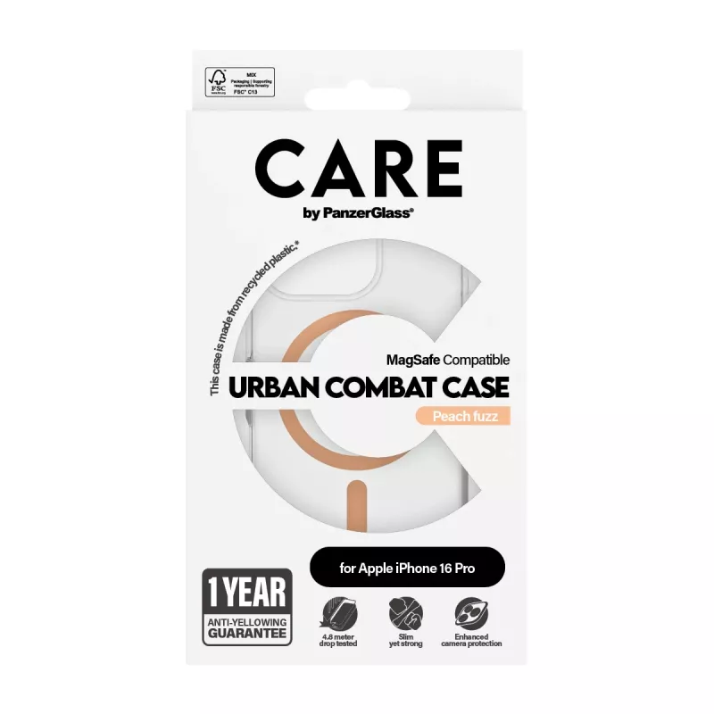 PanzerGlass CARE™ by ® Urban Combat Case Transparentny z Peachy MagSafe iPhone 16 Pro