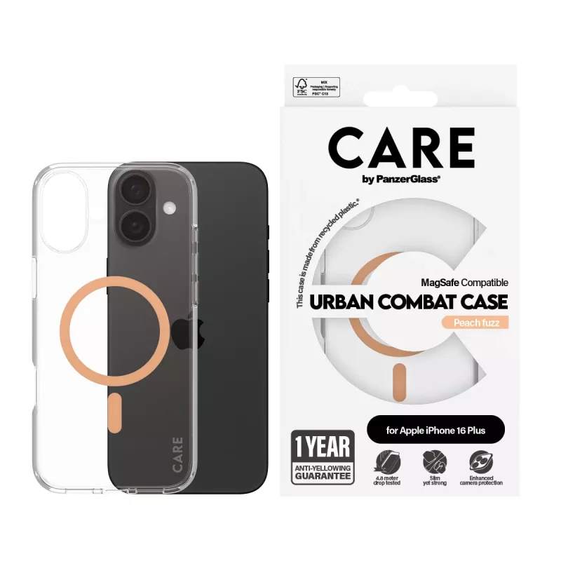 PanzerGlass CARE™ by ® Urban Combat etui przezroczyste z Peachy MagSafe iPhone 16 Plus