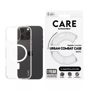 PanzerGlass CARE™ by ® Etui Urban Combat przezroczyste z białym MagSafe do iPhone 16 Pro Max