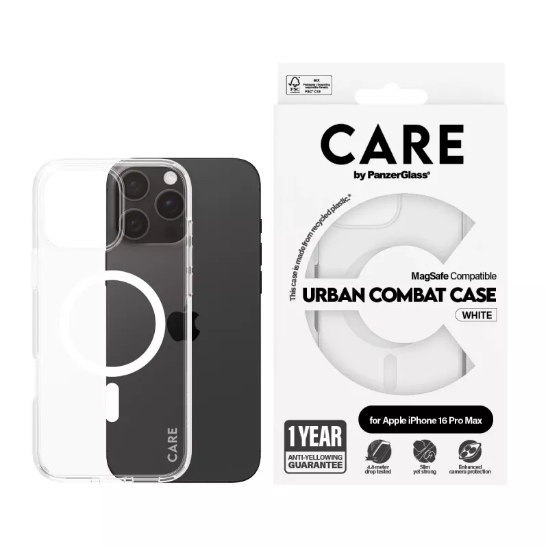 PanzerGlass CARE™ by ® Etui Urban Combat przezroczyste z białym MagSafe do iPhone 16 Pro Max