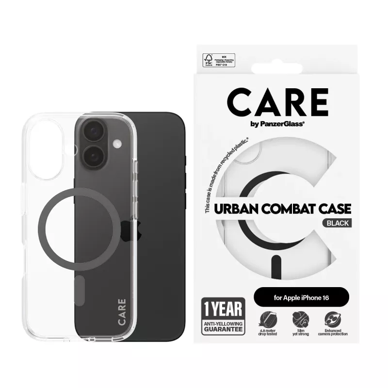 PanzerGlass CARE™ by ® Urban Combat etui przezroczyste z czarnym MagSafe do iPhone 16