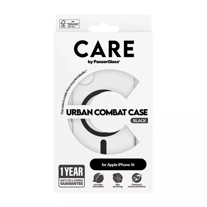 PanzerGlass CARE™ by ® Urban Combat etui przezroczyste z czarnym MagSafe do iPhone 16