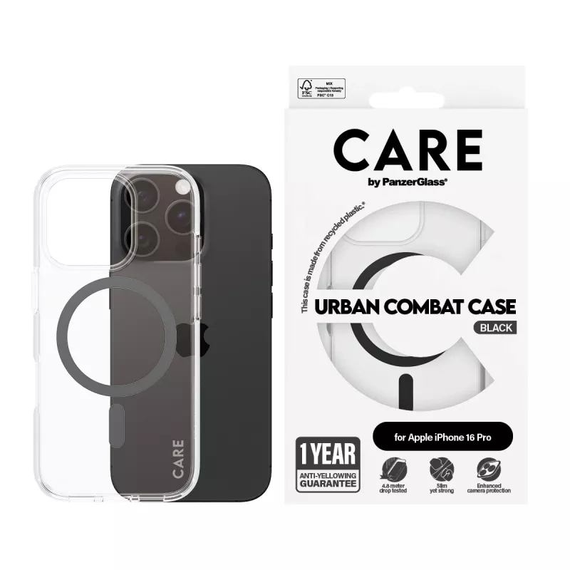 PanzerGlass CARE™ by ® Urban Combat Case Transparentny z czarnym MagSafe iPhone 16 Pro