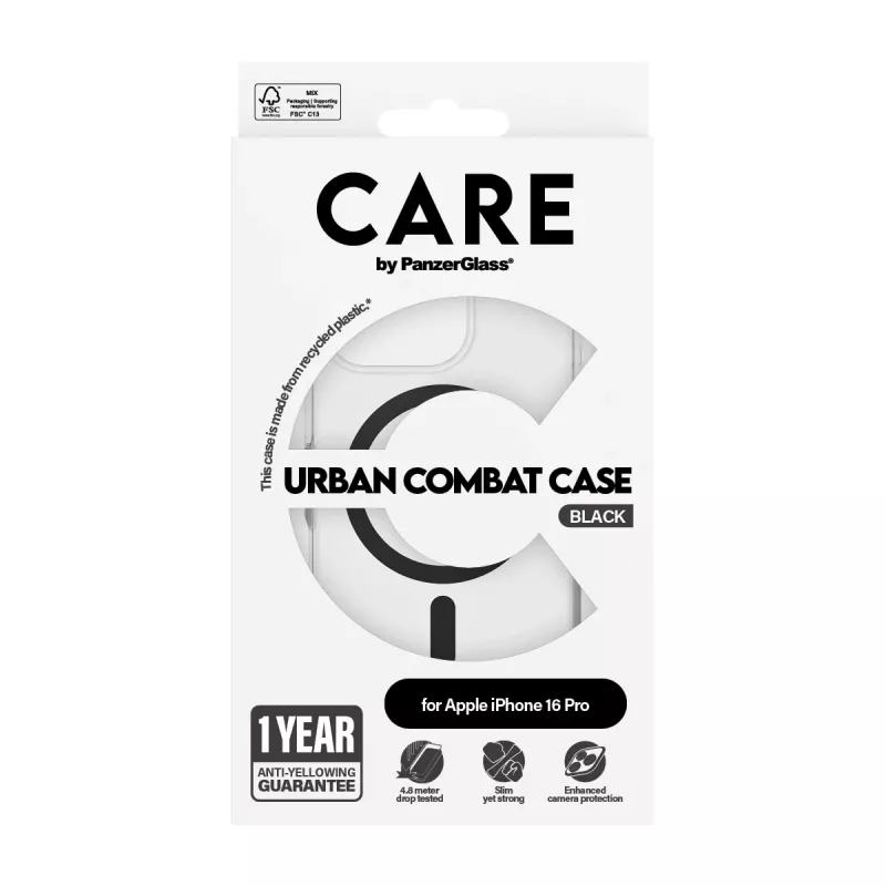PanzerGlass CARE™ by ® Urban Combat Case Transparentny z czarnym MagSafe iPhone 16 Pro