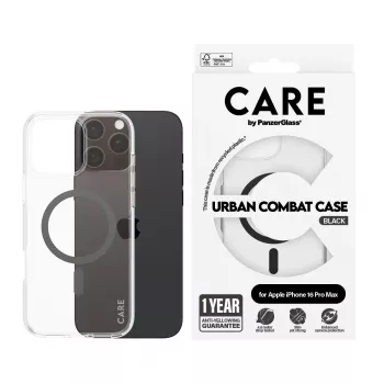PanzerGlass CARE™ by ® Urban Combat etui przezroczyste z czarnym MagSafe iPhone 16 Pro Max