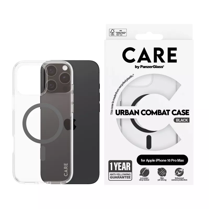 PanzerGlass CARE™ by ® Urban Combat etui przezroczyste z czarnym MagSafe iPhone 16 Pro Max