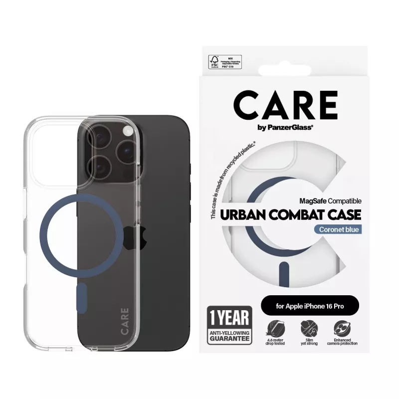 PanzerGlass CARE by Flagship etui Transparent Urban Combat niebieski MagSafe iPhone 16 Pro