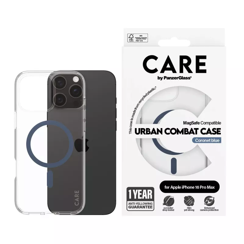 Cover PanzerGlass CARE by Flagship etui Transparent Urban Combat niebieski MagSafe iPhone 16 Pro Max