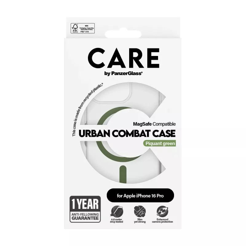 PanzerGlass CARE™ by ® Urban Combat etui przezroczyste z zielonym MagSafe iPhone 16 Pro