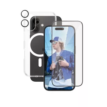 PanzerGlass ® | CARE by ® Flagship 3-w-1 Bundle iPhone 16, Apple, Apple - iPhone 16, sucha aplikacja, odporny na zarysowania, odporny na wstrząsy, przezroczysty, 1 szt.