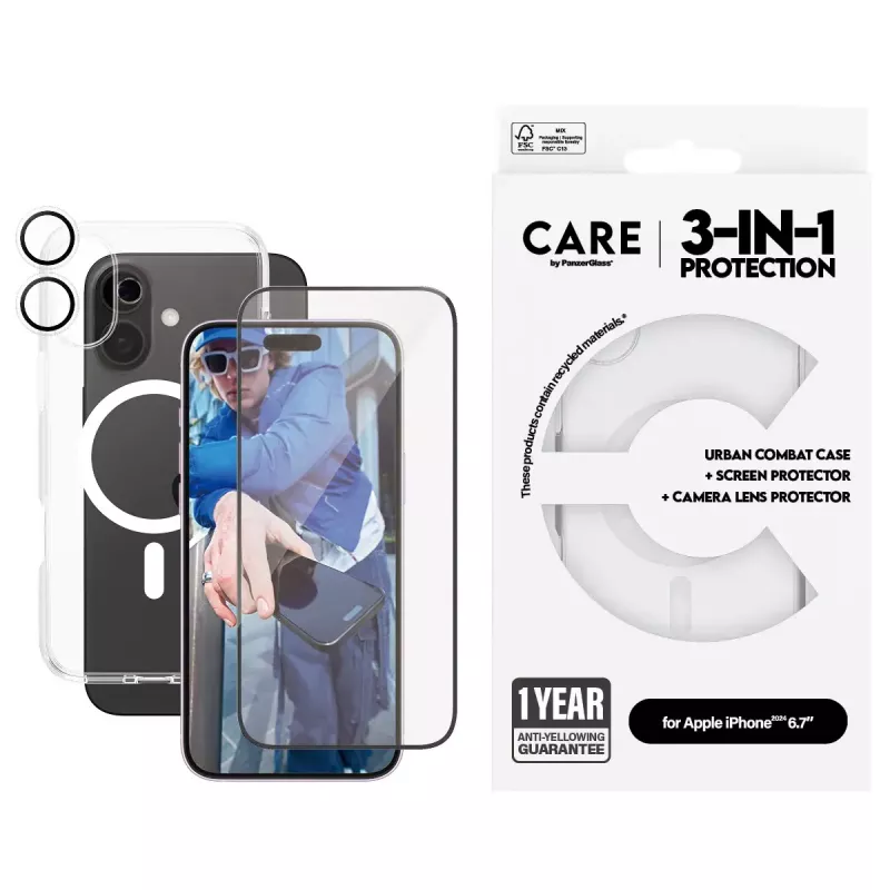PanzerGlass ® | CARE by ® Flagship 3-w-1 pakiet iPhone 16 Plus