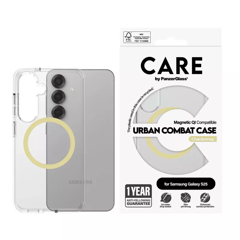 Etui PanzerGlass CARE™ by ® Urban Combat przezroczyste w. Chardonnay Qi Kompatybilny Samsung Galaxy S25