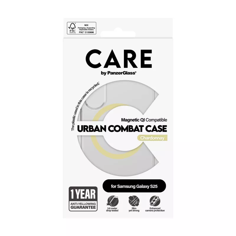 Etui PanzerGlass CARE™ by ® Urban Combat przezroczyste w. Chardonnay Qi Kompatybilny Samsung Galaxy S25
