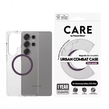 PanzerGlass CARE™ by ® Urban Combat Case przezroczyste z śliwkowym fioletem kompatybilne z Qi Samsung Galaxy S25 Ultra