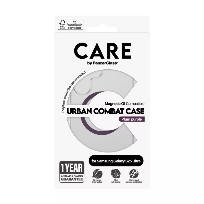 PanzerGlass CARE™ by ® Urban Combat Case przezroczyste z śliwkowym fioletem kompatybilne z Qi Samsung Galaxy S25 Ultra