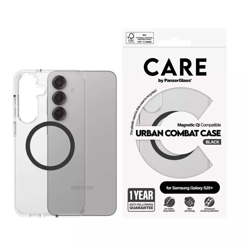 PanzerGlass CARE™ by ® Urban Combat Case Przezroczysty z Czarnym Qi Kompatybilny Samsung Galaxy S25+