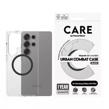 PanzerGlass CARE™ by ® Urban Combat etui, przezroczyste, z czarnym Qi, kompatybilne, Samsung Galaxy S25 Ultra