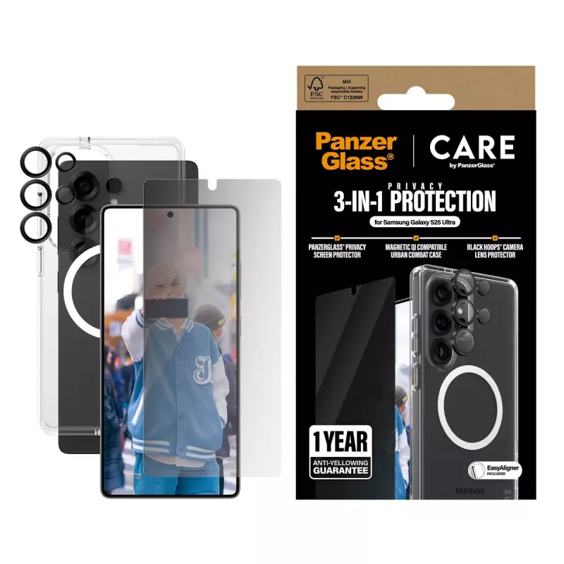 PanzerGlass CARE by ® Flagship 3-in-1 Privacy Bundle Samsung Galaxy S25 Ultra Scratch Shock Resistant