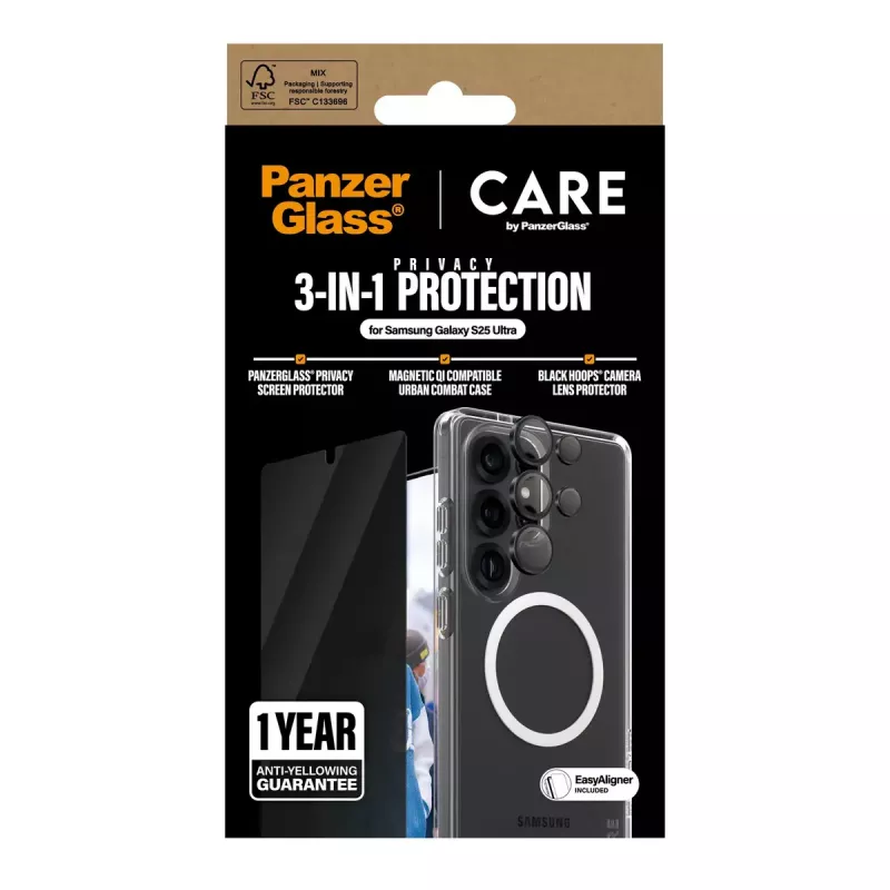PanzerGlass CARE by ® Flagship 3-in-1 Privacy Bundle Samsung Galaxy S25 Ultra Scratch Shock Resistant