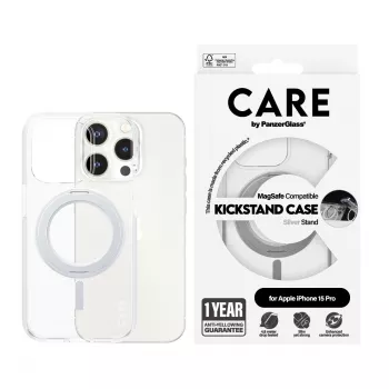 PanzerGlass CARE™ by ® Etui przezroczyste ze srebrną podstawką i MagSafe iPhone 15 Pro