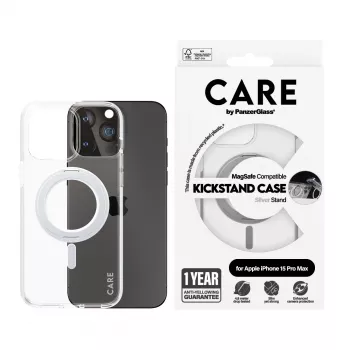 PanzerGlass CARE™ by ® Etui przezroczyste ze srebrną nóżką i MagSafe iPhone 15 Pro Max