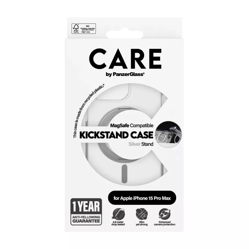 PanzerGlass CARE™ by ® Etui przezroczyste ze srebrną nóżką i MagSafe iPhone 15 Pro Max