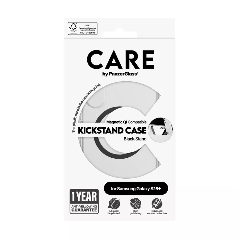 PanzerGlass CARE™ by ® Przezroczyste etui z czarną podstawką i kompatybilnością Qi Samsung Galaxy S25+