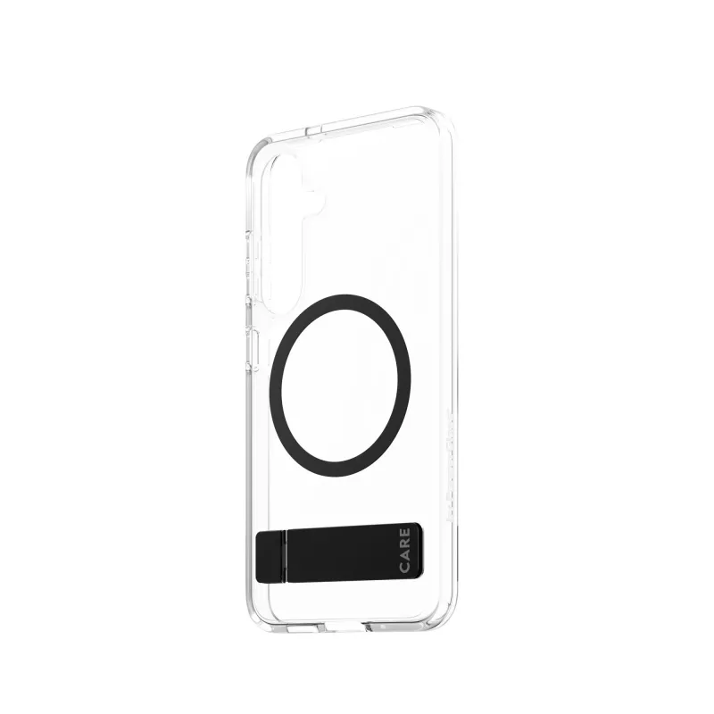 PanzerGlass CARE™ by ® etui przezroczysta z czarną podstawką i kompatybilne z Qi Samsung Galaxy S25