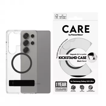 “PanzerGlass CARE™” by ”®” etui przezroczyste z czarną podstawką i kompatybilne z Qi “Samsung Galaxy S25 Ultra”