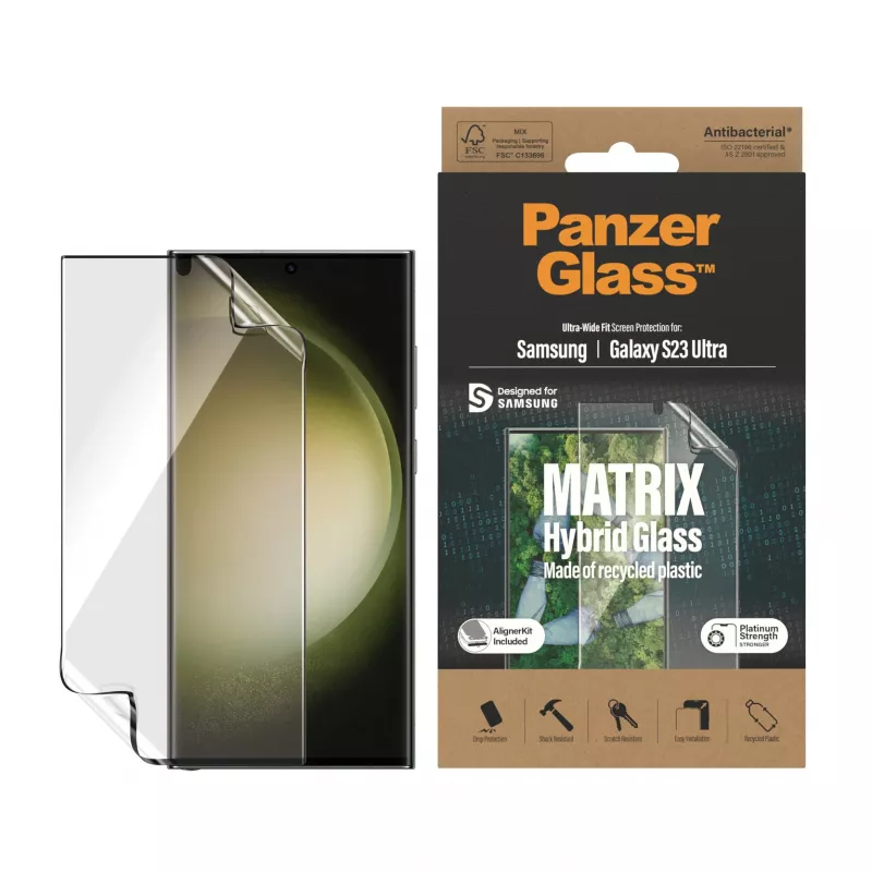 PanzerGlass ® ECO MATRIX Szkło ochronne Samsung Galaxy S23 Ultra | Ultra-szerokie dopasowanie z zestawem do montażu