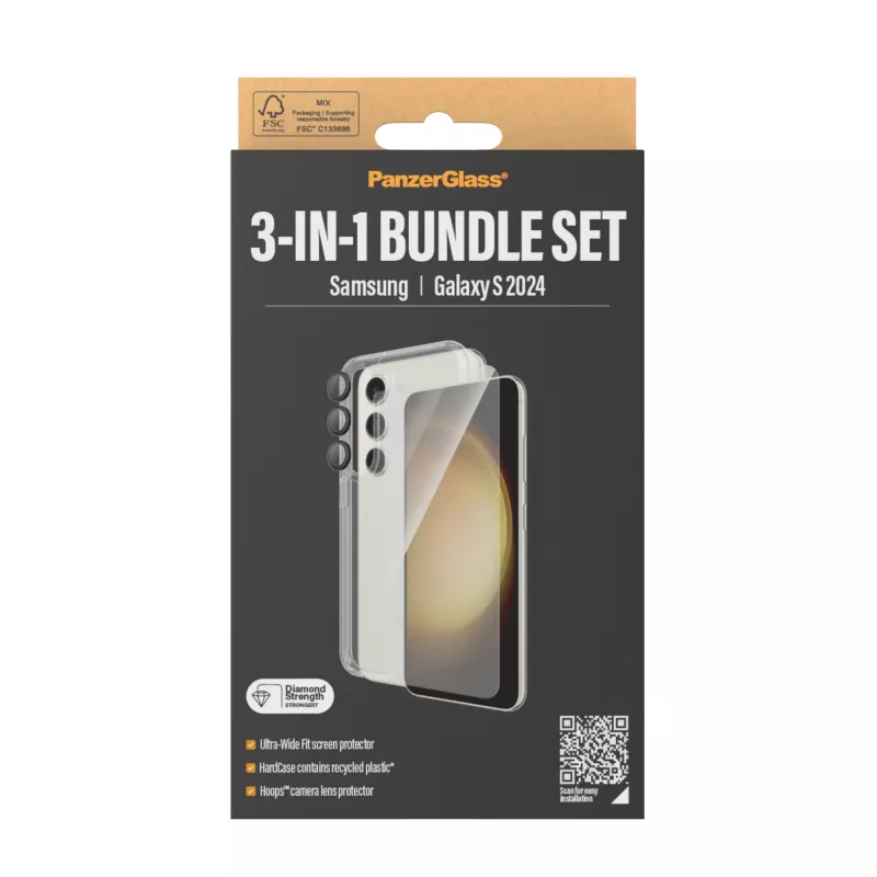 PanzerGlass ® Zestaw 3-w-1 Samsung Galaxy S24 | Ultra-Wide Fit z EasyAligner