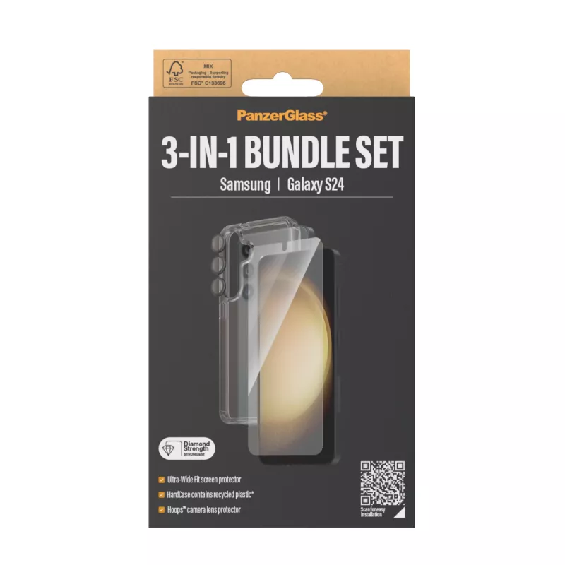 PanzerGlass ® Zestaw 3-w-1 Samsung Galaxy S24 | Ultra-Wide Fit z EasyAligner