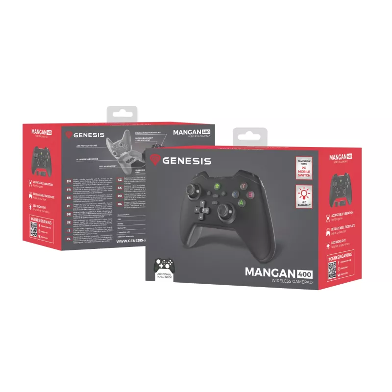 GENESIS Mangan 400 Czarny Bluetooth Gamepad Analog/Cyfrowy Android, MAC, Nintendo Switch, PC, iOS